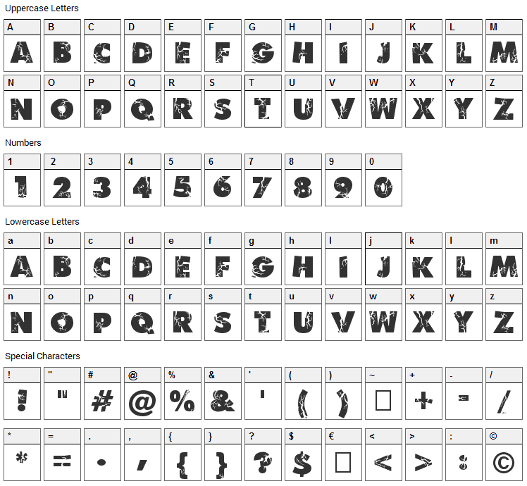 Ben Krush Font Character Map