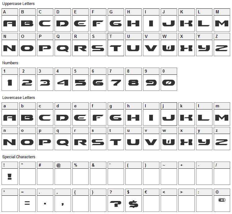 Ben Pioneer Font Character Map