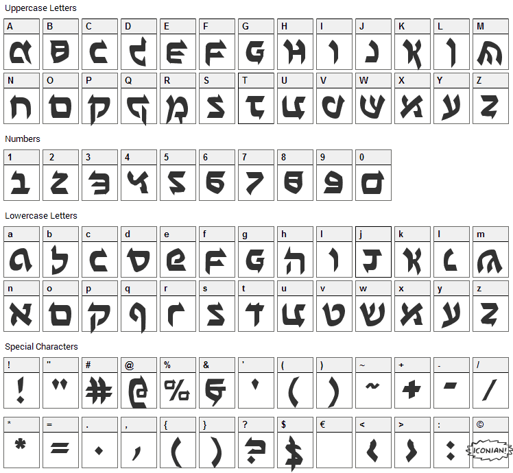 Ben-Zion Font Character Map