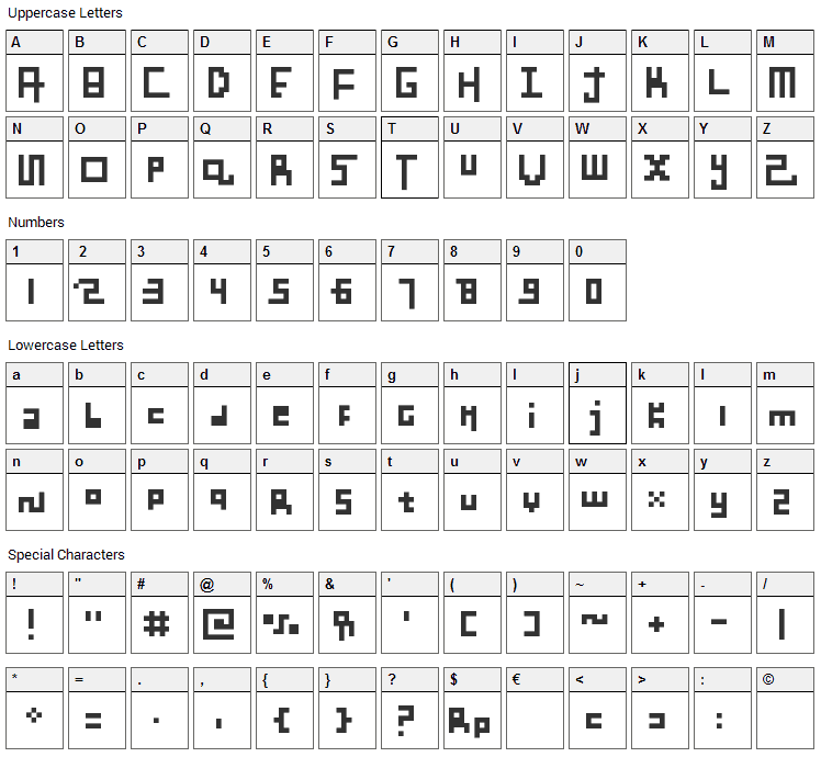 Benci Malaysia Font Character Map