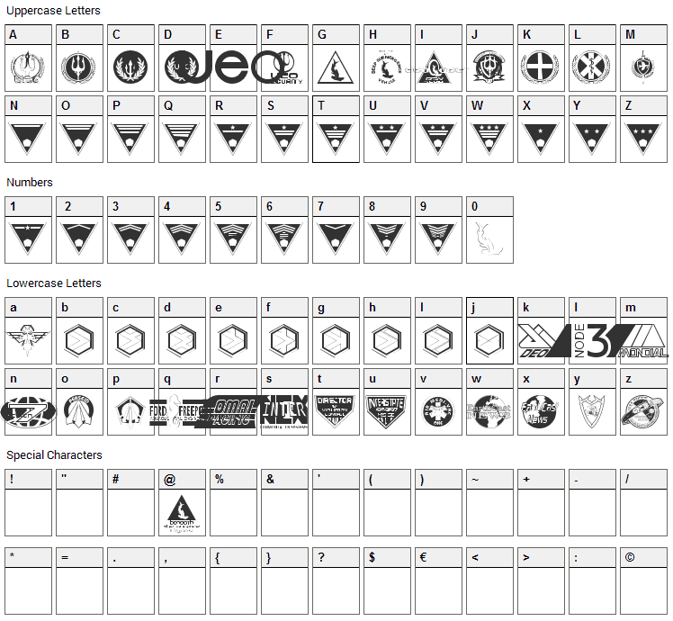 Beneath the Surface Dingbats Font Character Map