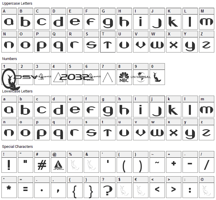 Beneath the Surface Font Character Map