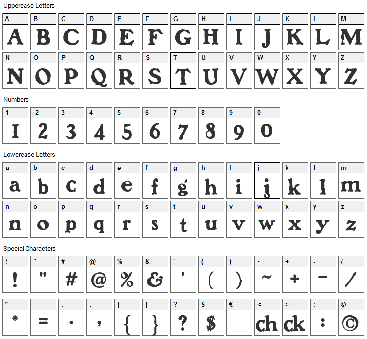 Benjamin Franklin Font Character Map