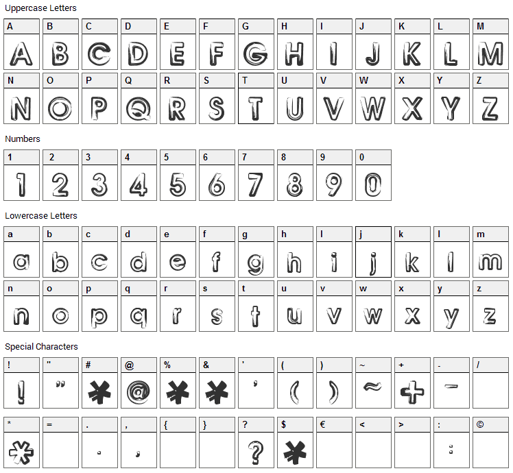 Benny Blanco Font Character Map