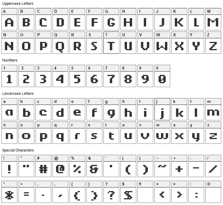 Berkelium Bitmap Font Character Map