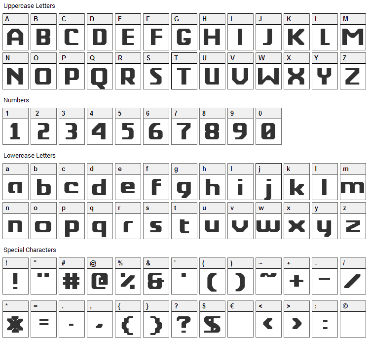 Berkelium Type Font Character Map