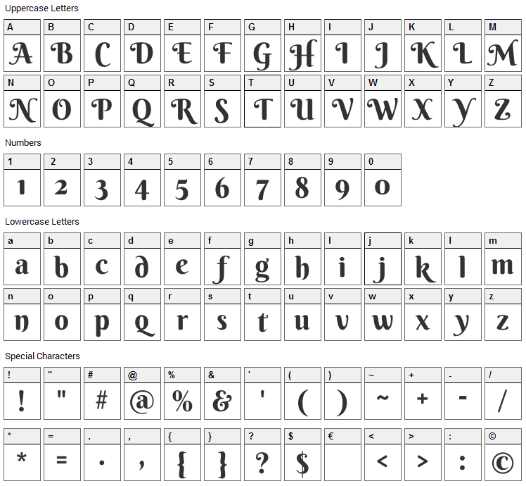 Berkshire Swash Font Character Map