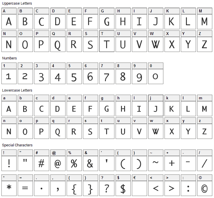 Berlin Small Caps Font Character Map