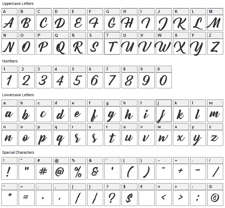 Bernadette Font Character Map