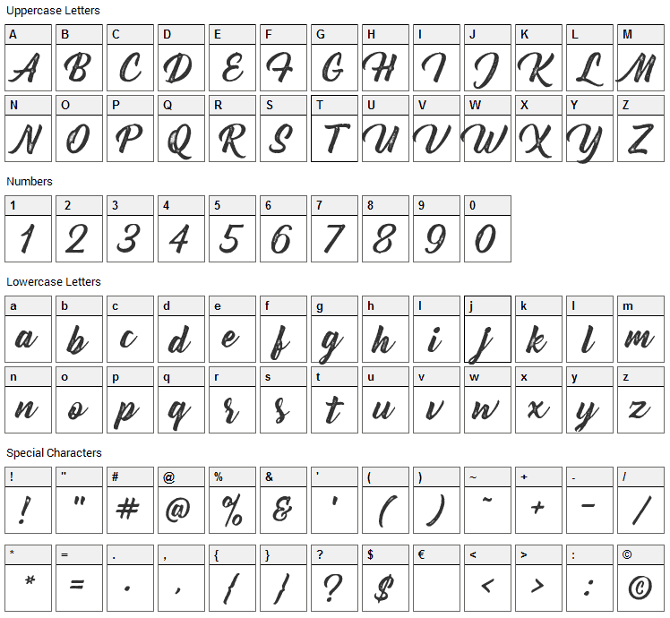 Bernadette Rough Font Character Map