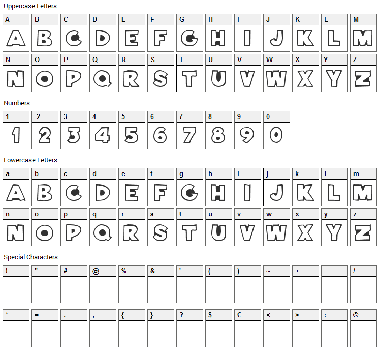 Bernardino Font Character Map
