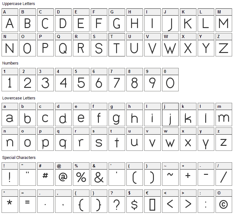 Bernur Font Character Map