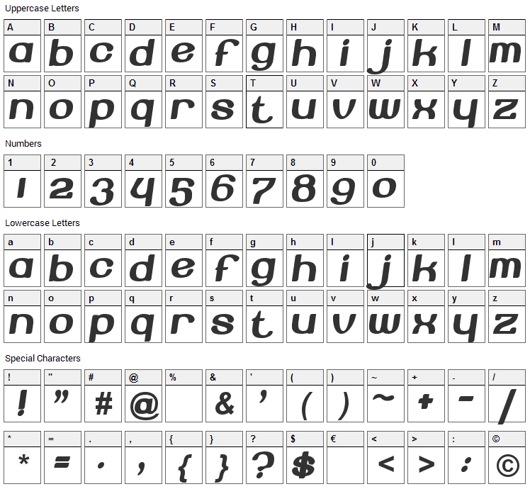 Beroga Font Character Map