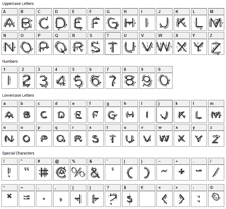 Berserker Font Character Map