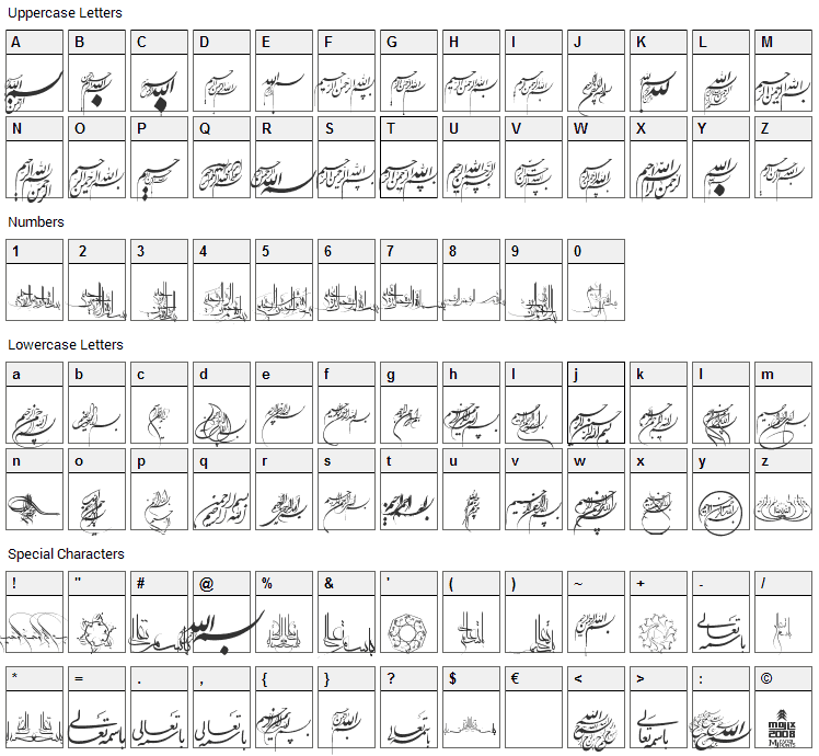 Besmellah 1 Font Character Map