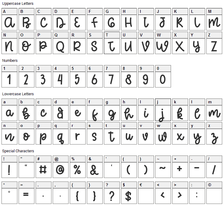 Bestiest Labs Font Character Map