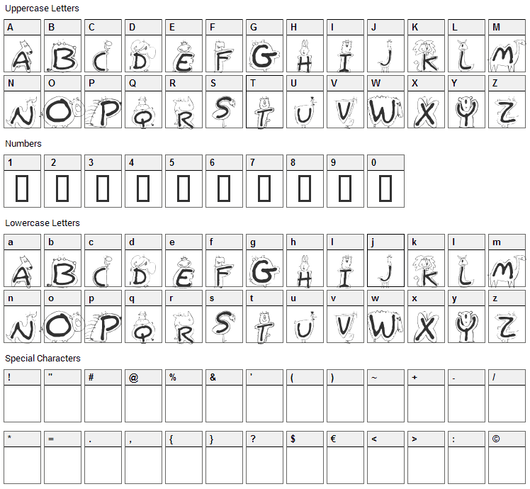Bestioles Font Character Map