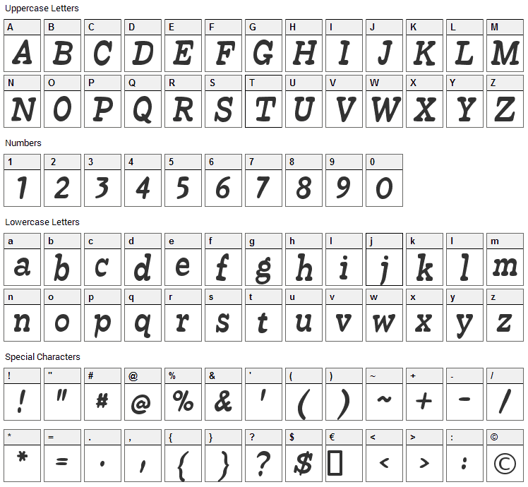 Beta 54 Font Character Map