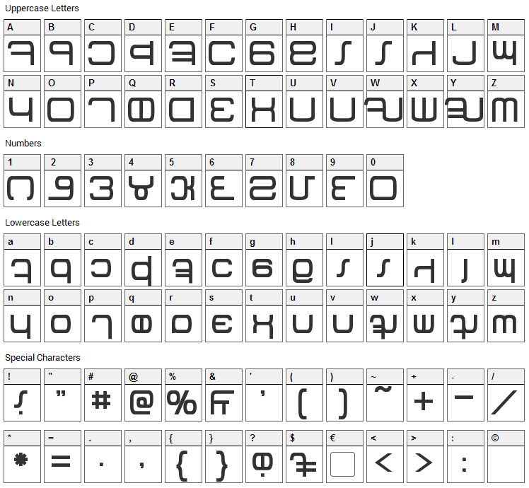 Betazed Font Character Map