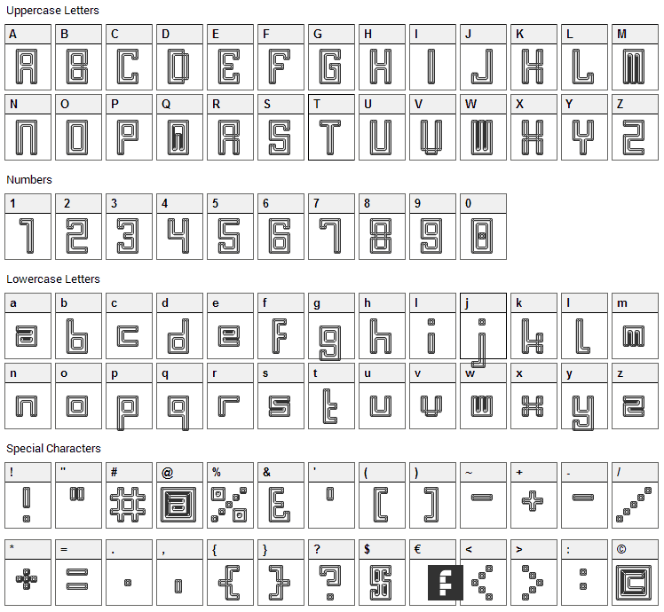 Bevel Fifteen Font Character Map