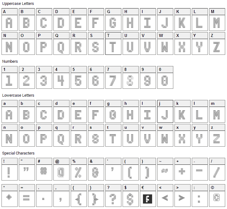 Bevels Advocate Mono Font Character Map