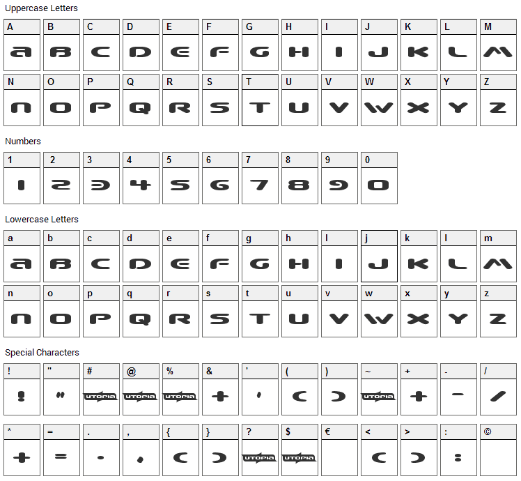 Beware Font Character Map