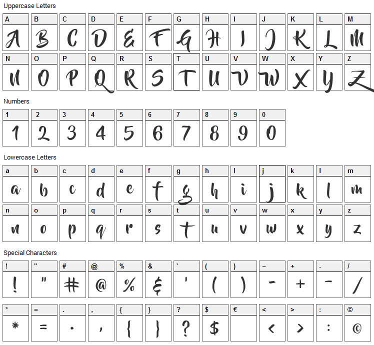 Beyond The Mountains Font Character Map