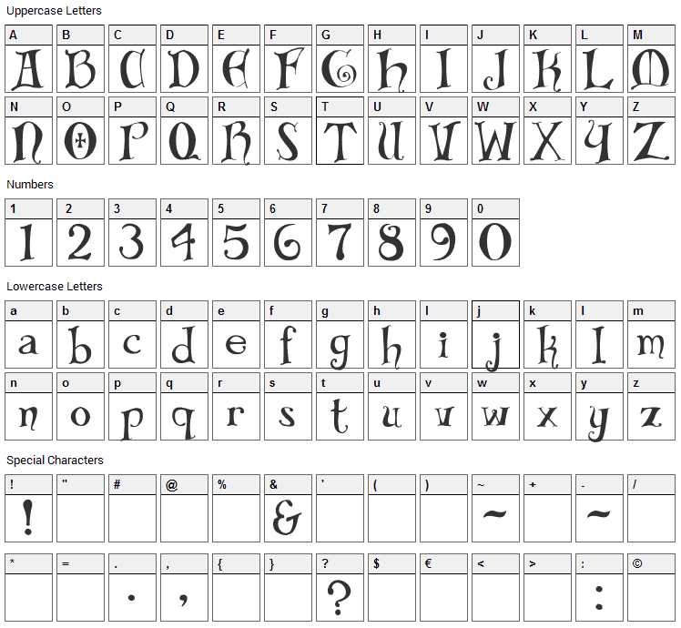 Bibliotheque Font Character Map