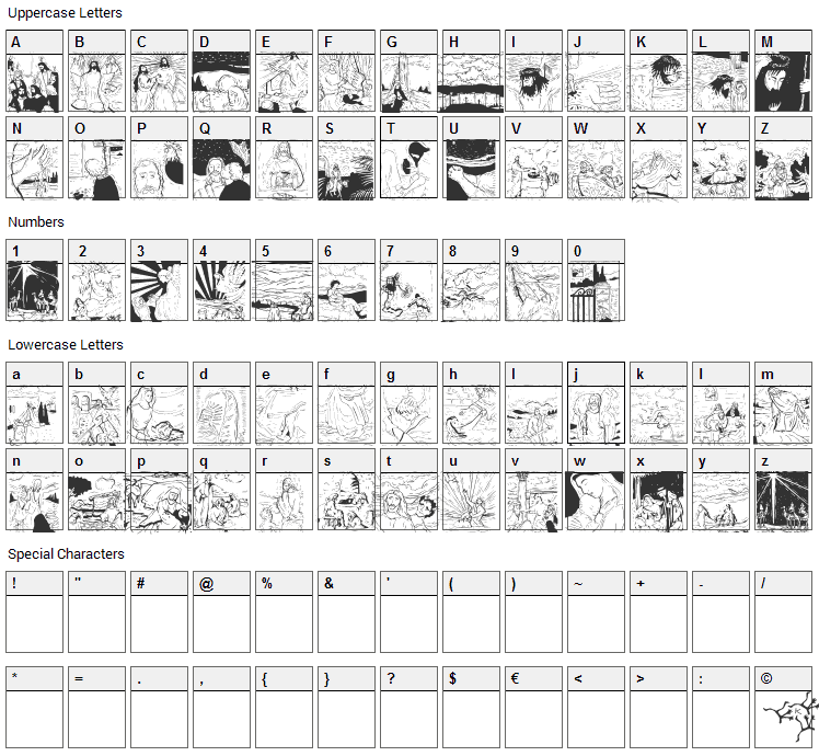 Biblish Pictures Font Character Map