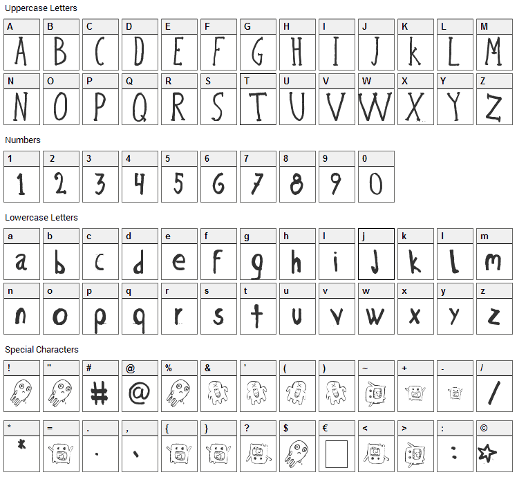 Bicho Plumon Font Character Map