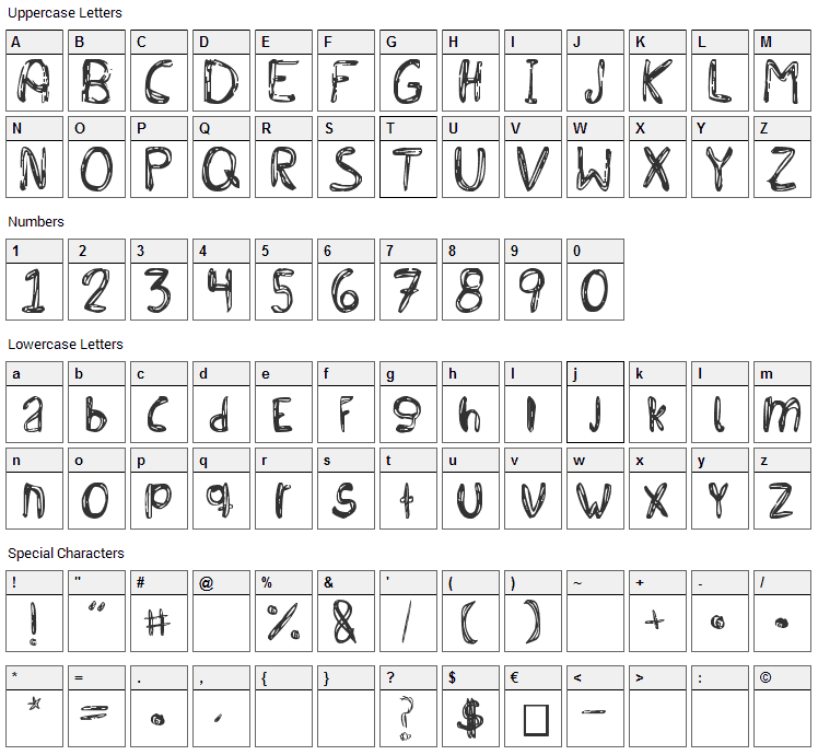 Bichochos Type Font Character Map