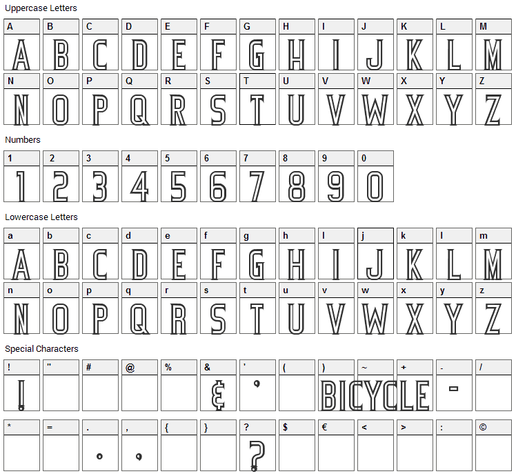 Bicycle Font Character Map