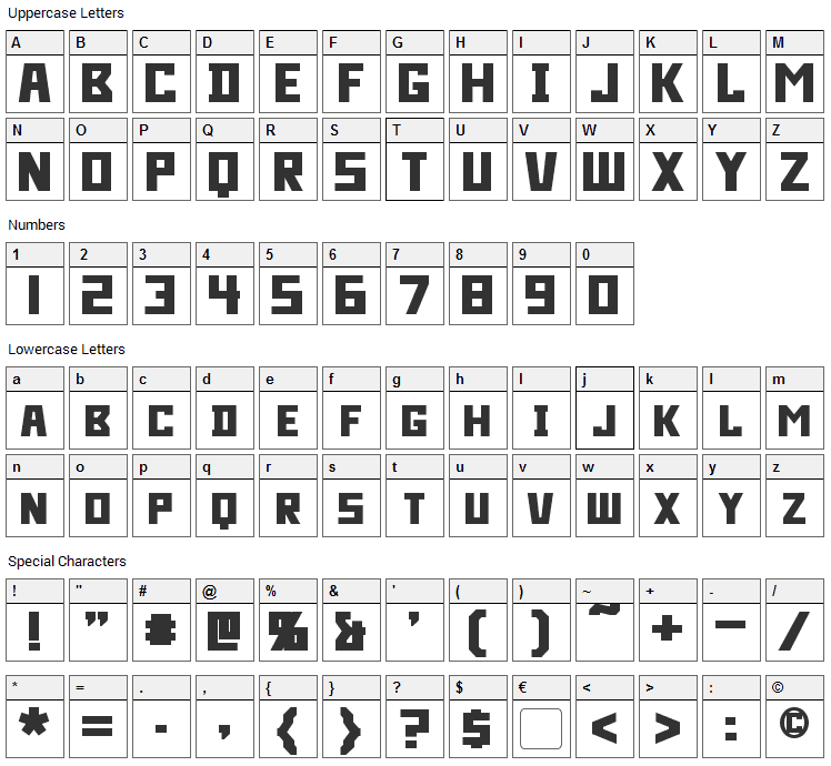 Bidan Font Character Map