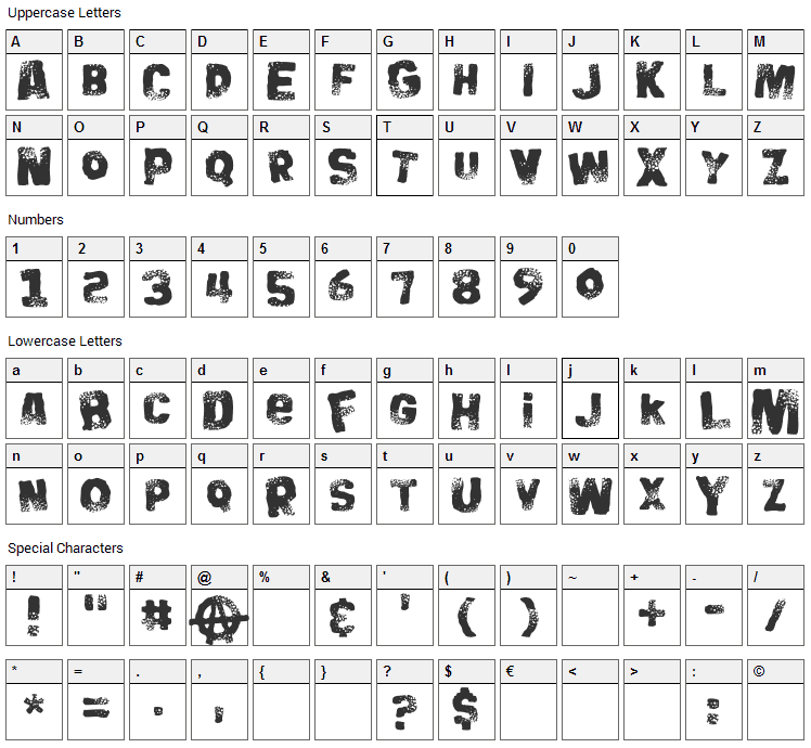 Big Bloke Font Character Map