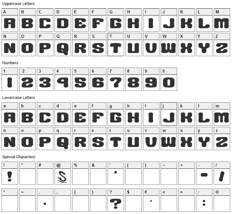 Big Burger Font Character Map