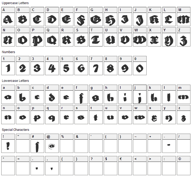 Big Ella Font Character Map