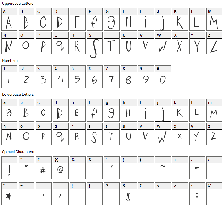 Big Fish Ensemble Font Character Map