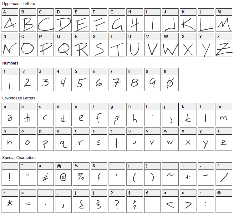 Big Mister C Font Character Map