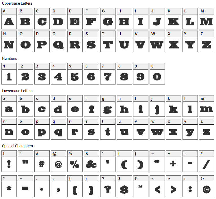 Big Mummy Font Character Map