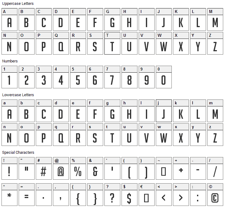 Big Noodle Titling Font Character Map