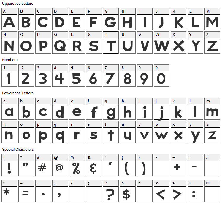 Big Sky Font Character Map