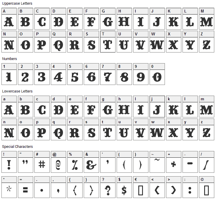 Big Top Font Character Map