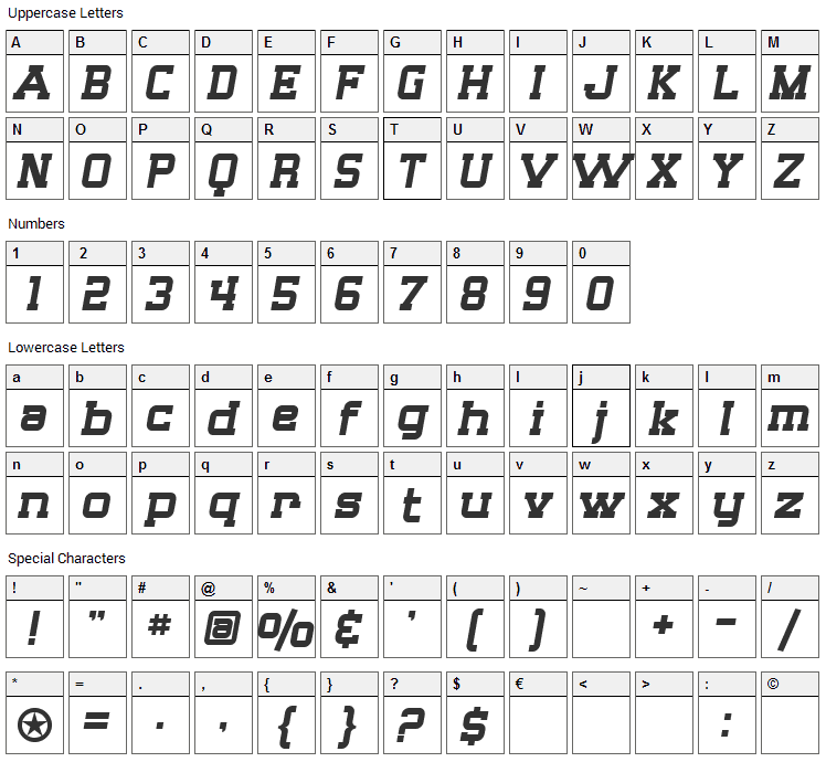 Big Whiskey Font Character Map