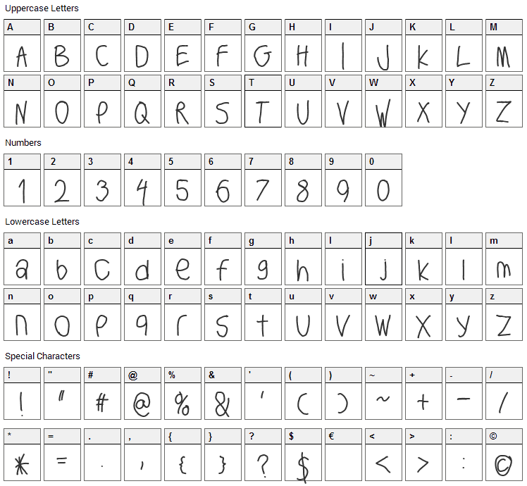 Big Writer Font Character Map