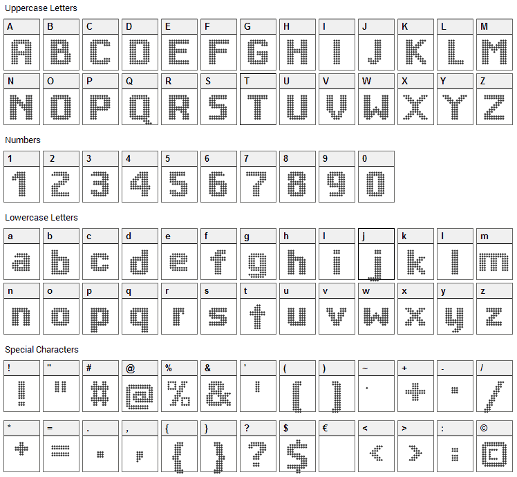 Bigdots Font Character Map