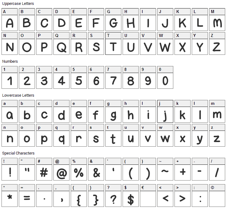 Bigness Font Character Map