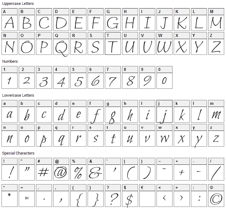 Bilbo Font Character Map
