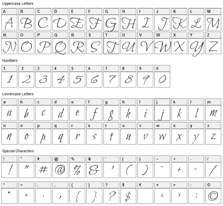 Bilbo Swash Caps Font Character Map