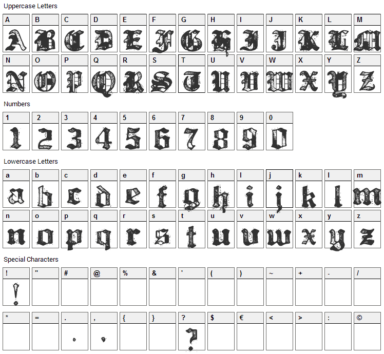 Bill Hicks Font Character Map