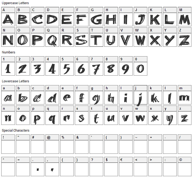 Billie Barred Font Character Map